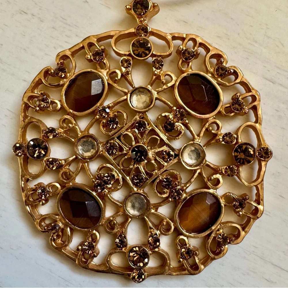 Gold Filigree Medallion Multi-Strand Necklace Boho Chic Statement